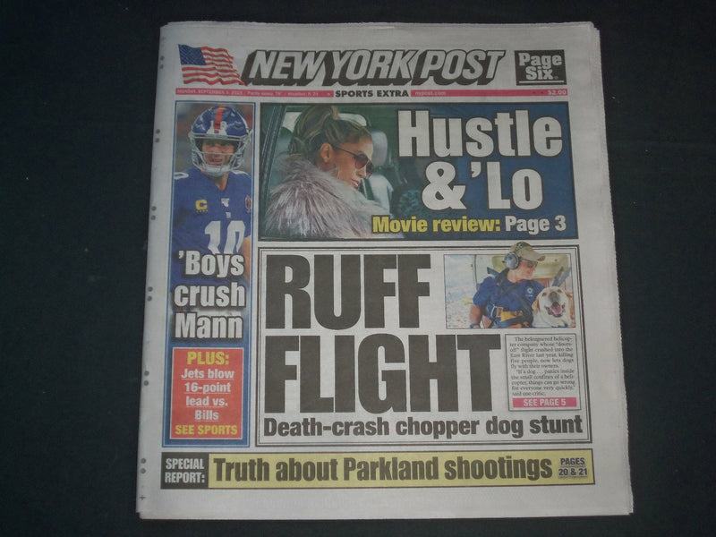 2019 SEP 9 NEW YORK POST NEWSPAPER - RUFF FLIGHT; DEATH-CRASH CHOPPER DOG STUNT