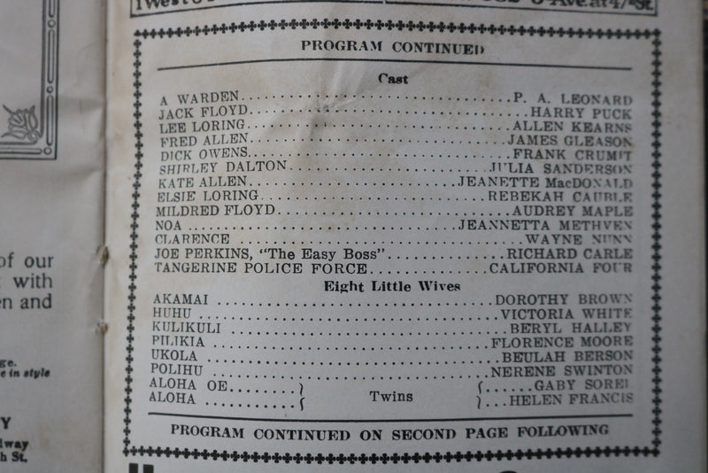 1922 TANGERINE - CASINO THEATRE PROGRAM - JEANETTE MACDONALD - K 2733
