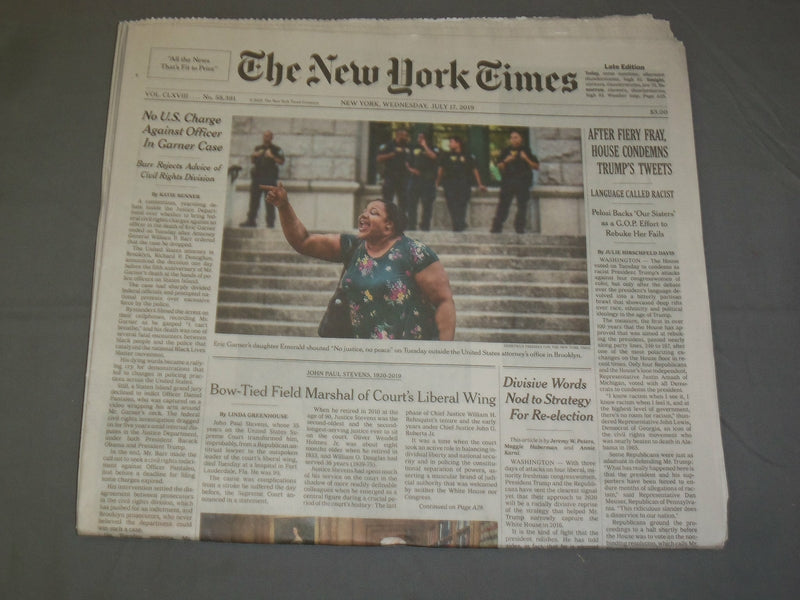 2019 JULY 17 NEW YORK TIMES - AFTER FIERY FRAY, HOUSE CONDEMNS TRUMP'S TWEETS