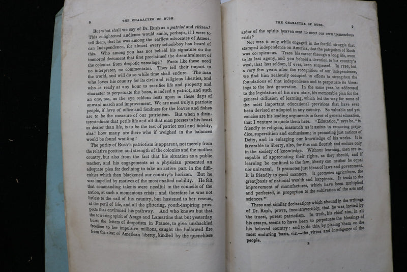 1848 THE CHARACTER OF RUSH BY THOMAS MITCHEL, M.D. - SOFTCOVER BOOK - K 2890