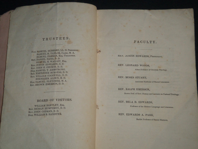 1839-1840 CATALOGUE OF THE THEOLOGICAL SEMINARY AT ANDOVER MASSACHUSETTS- J 4490