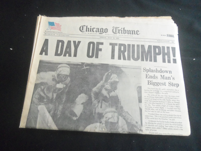 1969 JULY 25 CHICAGO TRIBUNE NEWSPAPER - A DAY OF TRIUMPH! - SPLASHDOWN- NP 5849