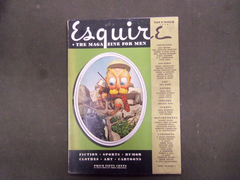 1938 NOVEMBER ESQUIRE MAGAZINE - NICE ILLUSTRATIONS, COVER AND ADS - ST 3111