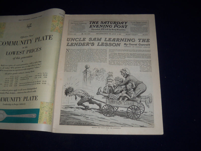 1931 JULY 4 THE SATURDAY EVENING POST MAGAZINE - ILLUSTRATED COVER -SP 1400