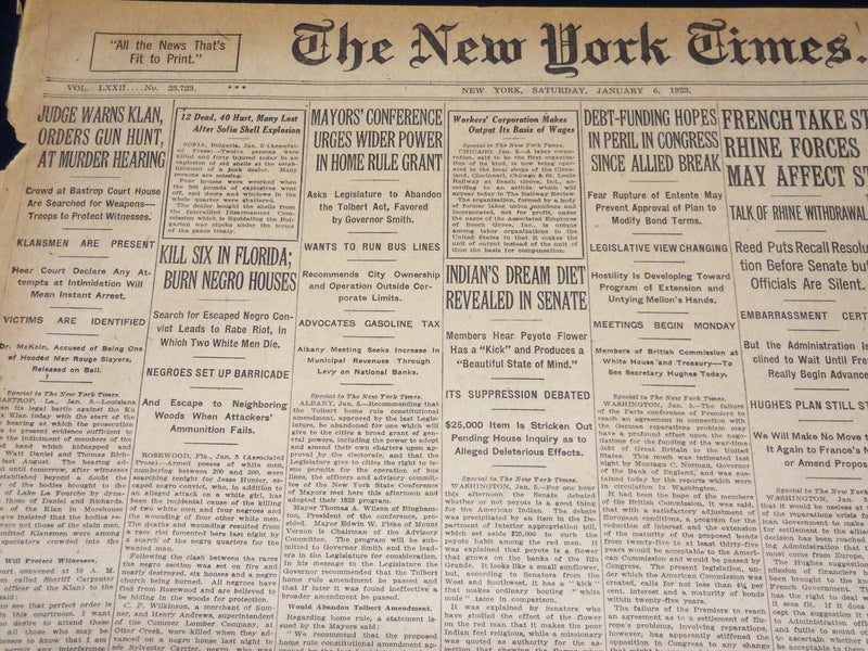 1923 JANUARY 6 NEW YORK TIMES - JUDGE WARNS KLAN AT MURDER HEARING - NT 7890