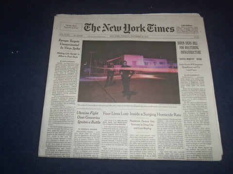 2021 NOVEMBER 16 NEW YORK TIMES - BIDEN SIGNS BILL FOR BOLSTERING INFRASTRUCTURE