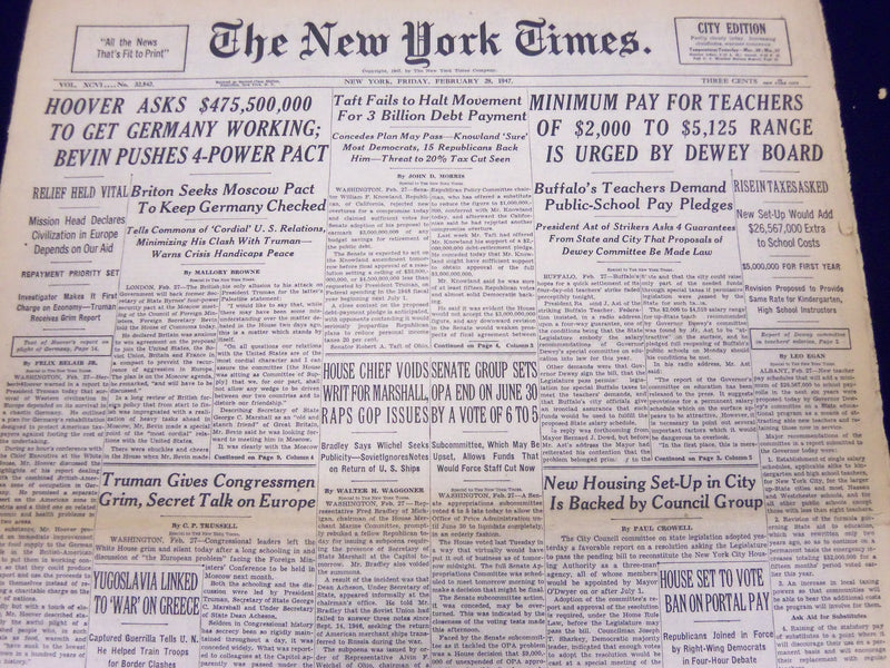 1947 FEB 28 NEW YORK TIMES - MINIMUM PAY FOR TEACHERS OF $2000 - NT 94