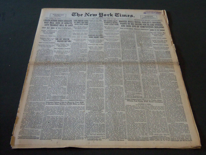 1930 APRIL 12 NEW YORK TIMES - SCIENTISTS VISIONS TRIPS TO MOON BY 2050- NT 5634