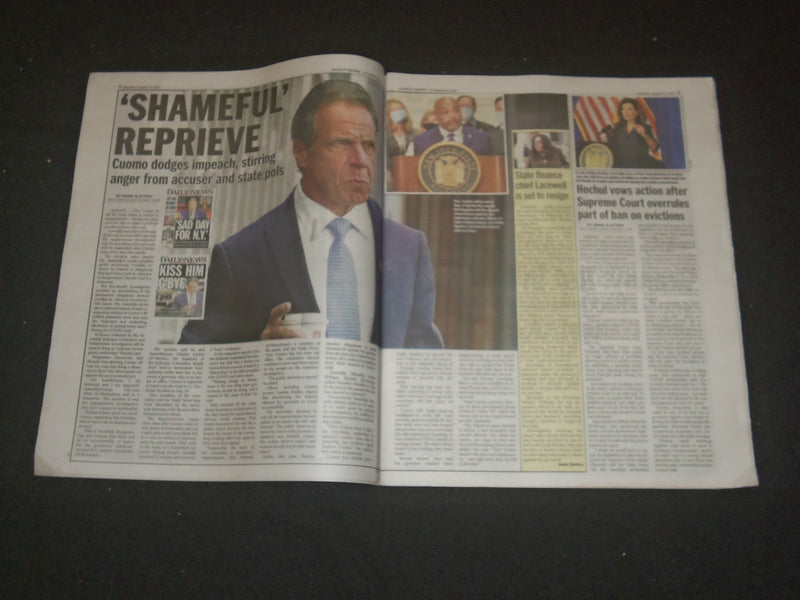 2021 AUGUST 14 NEW YORK DAILY NEWS NEWSPAPER - GOV. CUOMO IMPEACH OUTRAGE!