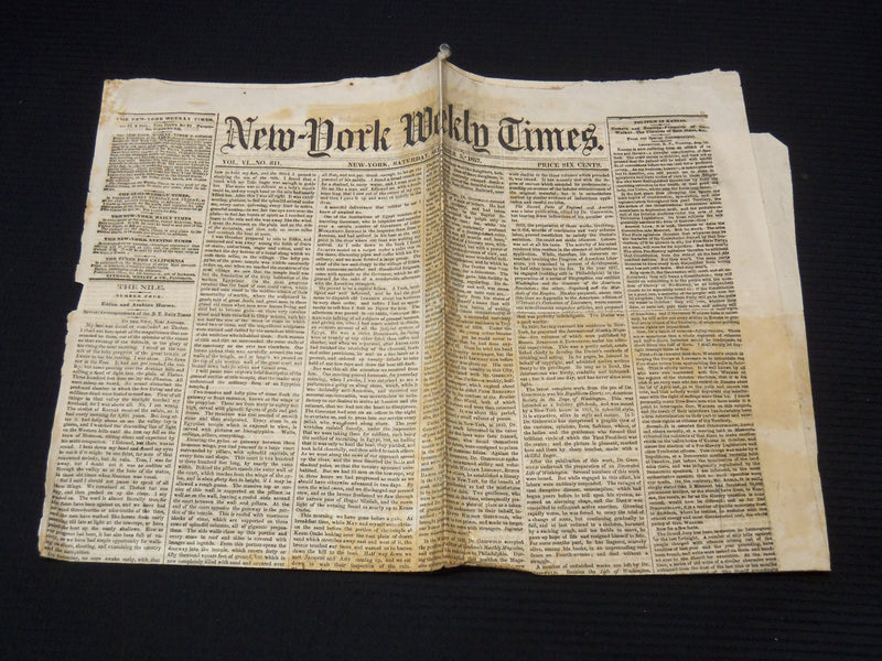 1857 SEPTEMBER 5 NEW YORK WEEKLY TIMES NEWSPAPER - POLITICS IN KANSAS - NP 8972