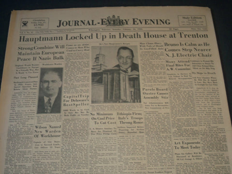 1935 FEBRUARY 16 WILMINGTON JOURNAL NEWSPAPER - HAUPTMANN LOCKED UP - NT 7290