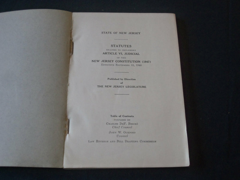 1948 STATE OF NEW JERSEY STATUTES SOFTCOVER BOOK - ARTICLE VI, JUDICIAL - J 3920