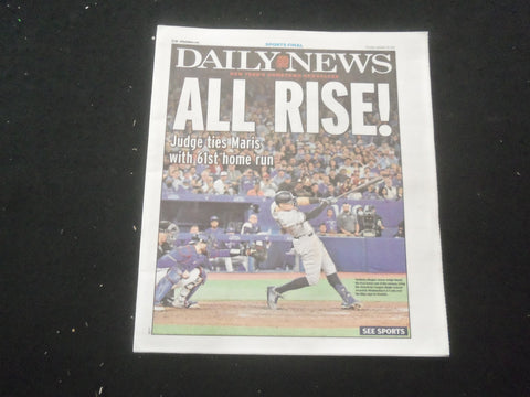 2022 SEPTEMER 29 NEW YORK DAILY NEWS NEWSPAPER - AARON JUDGE HITS HOME RUN #61