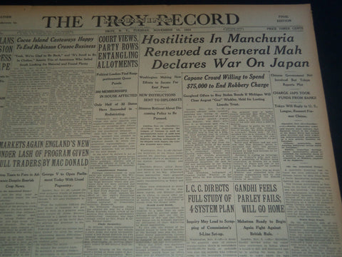 1931 NOVEMBER 10 TROY MORNING RECORD - HOSTILITIES IN MANCHURIA RENEWED- NT 7485