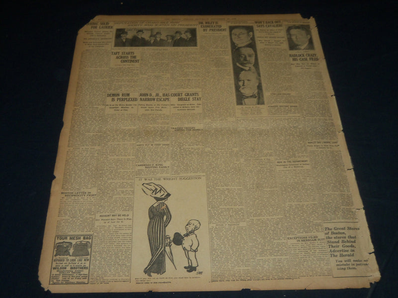 1911 SEPTEMBER 16 THE BOSTON HERALD - TAFT STARTS ACROSS THE CONTINENT - BH 314