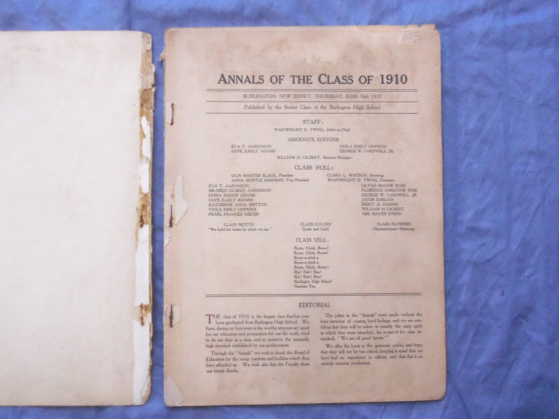 1910 ANNLS BURLINGTON HIGH SCHOOL YEARBOOK - BURLINGTON, NJ - YB 3388