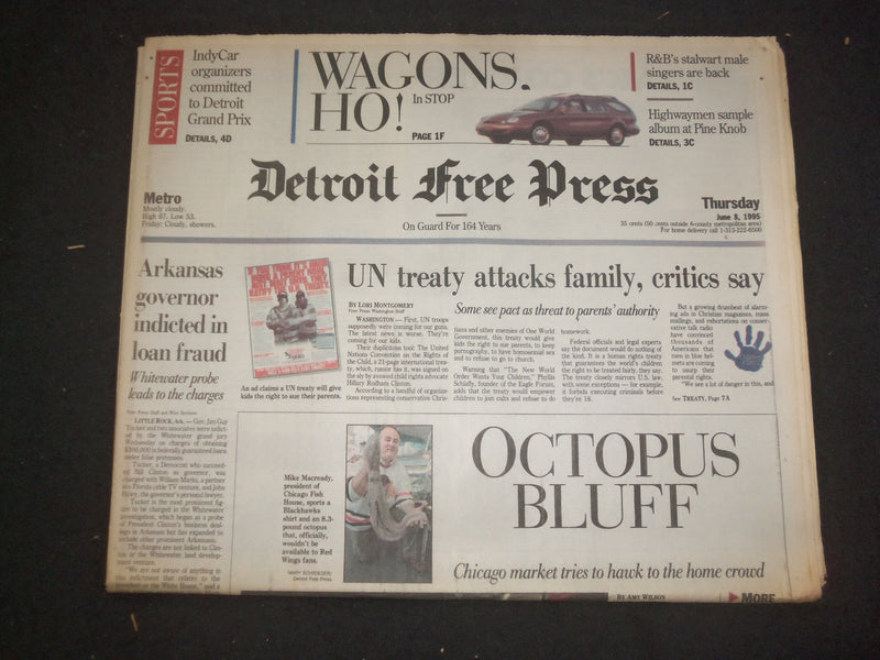 1995 JUNE 8 DETROIT FREE PRESS NEWSPAPER-AK GOV. INDICTED IN LOAN FRAUD- NP 7673