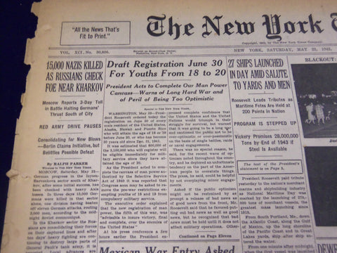 1942 MAY 23 NEW YORK TIMES - 15,000 NAZIS KILLED NEAR KHARKOV - NT 906