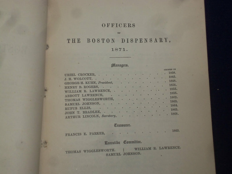1871 BOSTON DISPENSARY 75TH ANNUAL REPORT, BY SAMUEL A. GREEN - J 4601
