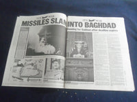 2003 MARCH 20 NEW YORK DAILY NEWS NEWSPAPER - FIRST STRIKE-WAR ON IRAQ - NP 5668
