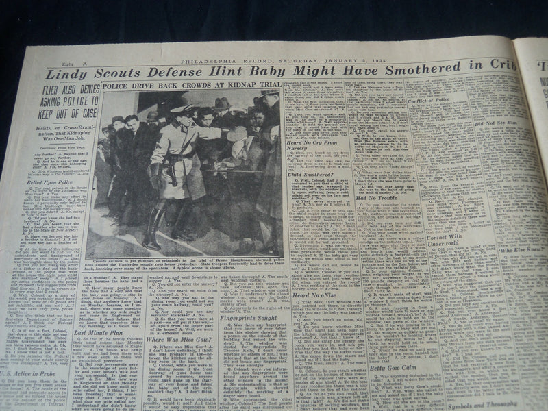 1935 JANUARY 5 PHILADELPHIA RECORD NEWSPAPER - HE'S THE MAN LINDY - NT 7252