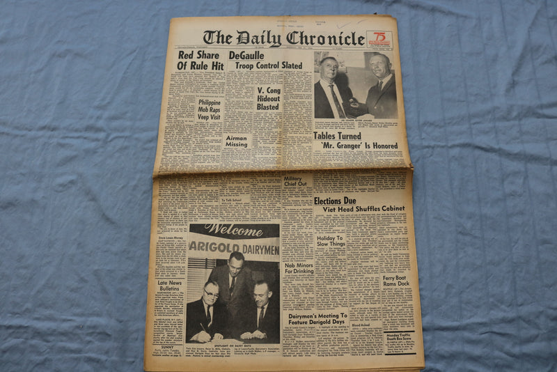 1966 FEB 21 THE DAILY CHRONICLE NEWSPAPER - DEGAULLE, TROOP CONTROL - NP 8497