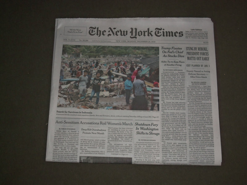 2018 DECEMBER 24 NEW YORK TIMES - PRESIDENT FORCES MATTIS OUT EARLY