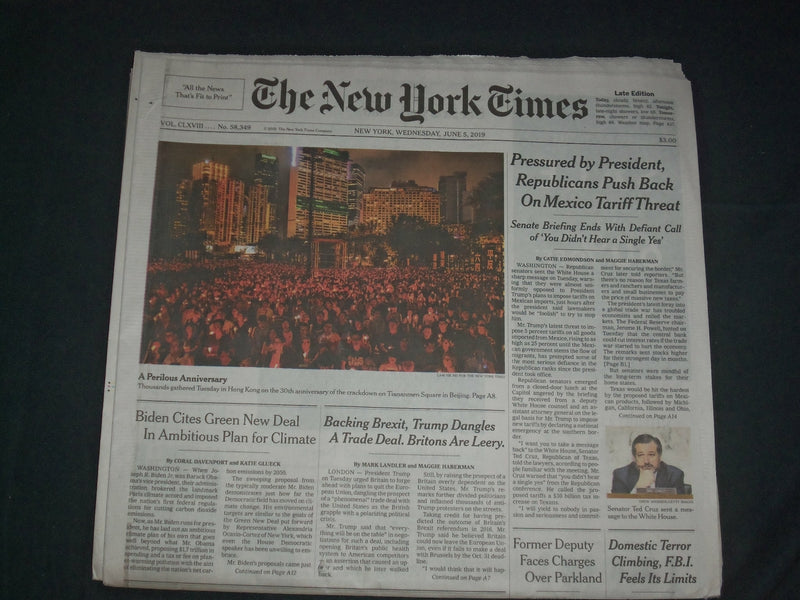 2019 JUNE 5 NEW YORK TIMES - PRESSURE BY TRUMP, REPUBS PUSH BACK MEXICO TARIFF