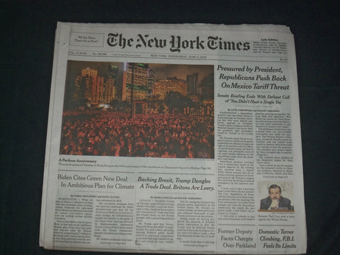 2019 JUNE 5 NEW YORK TIMES - PRESSURE BY TRUMP, REPUBS PUSH BACK MEXICO TARIFF