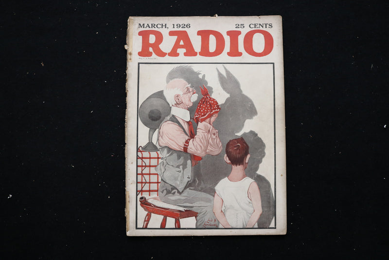 1926 MARCH RADIO MAGAZINE - MAN MAKING PUPPET SHADOWS COVER - E 11154