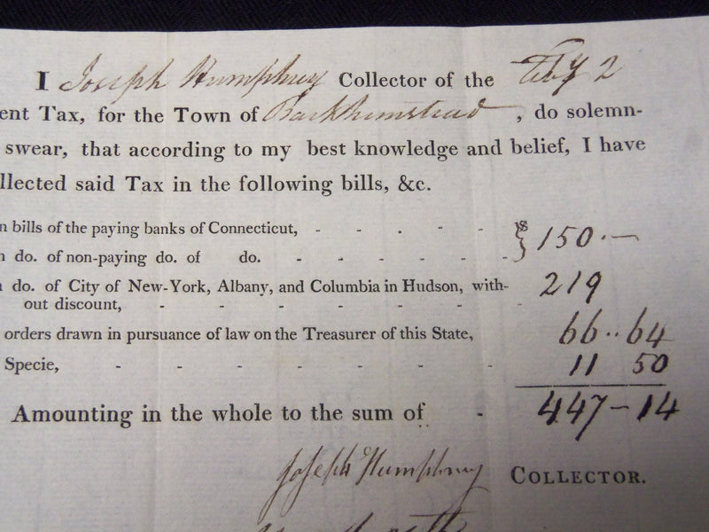 1815 TAX BILL - JOSEPH HUMPHREY COLLECTOR - J 5373