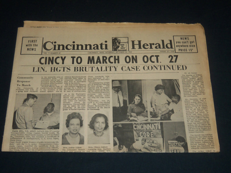 1963 OCTOBER 26 CINCINNATI HERALD NEWSPAPER - CINCY TO MARCH ON OCT 27 - NP 4394