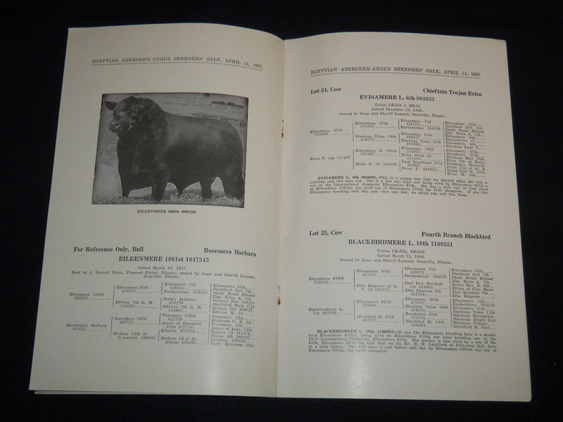 1951 EGYPTIAN ABERDEEN-ANGUS CATTLE SALE CATALOG - DU QUOIN ILLINOIS - J 9096