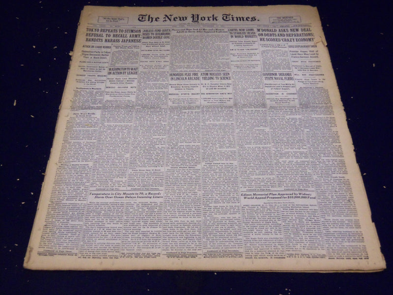 1931 NOV 11 NEW YORK TIMES ATOM NUCLEUS SEEN YIELDING TO SCIENCE - NT 2441