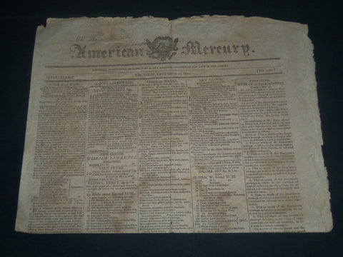 1810 DEC 27 AMERICAN MERCURY NEWSPAPER - HARTFORD FIRE INS. CO. FOUNDED- NP 3983
