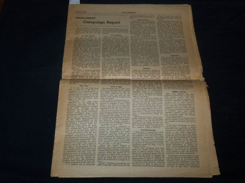1974 JANUARY CIVIL LIBERTIES NEWSPAPER #300 - IMPEACH RICHARD NIXON - NP 4252E