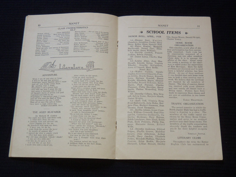 1928 MANET NORTH JUNIOR HIGH SCHOOL MAGAZINE - QUINCY MASSACHUSETTS - J 7258