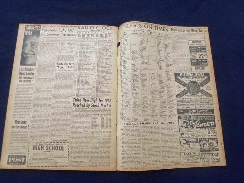 1958 JUNE 17 BOSTON RECORD AMERICAN NEWSPAPER- ADAMS TO BE HEARD TODAY - NP 6269