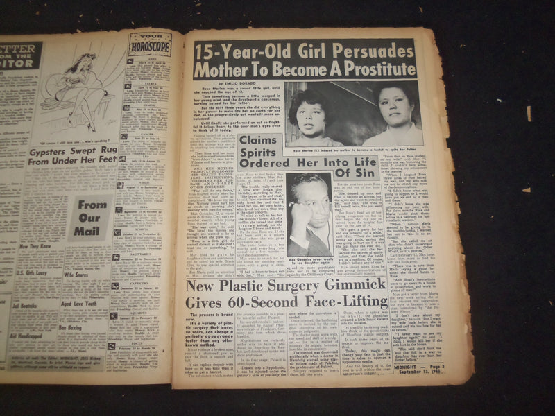 1965 SEP 13 MIDNIGHT NEWSPAPER-DAUGHTER TEACHES MOTHER TO BE PROSTITUTE- NP 7349