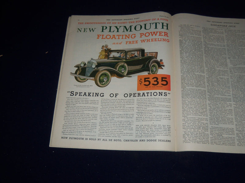 1931 AUGUST 29 THE SATURDAY EVENING POST MAGAZINE - ILLUSTRATED COVER -SP 1406