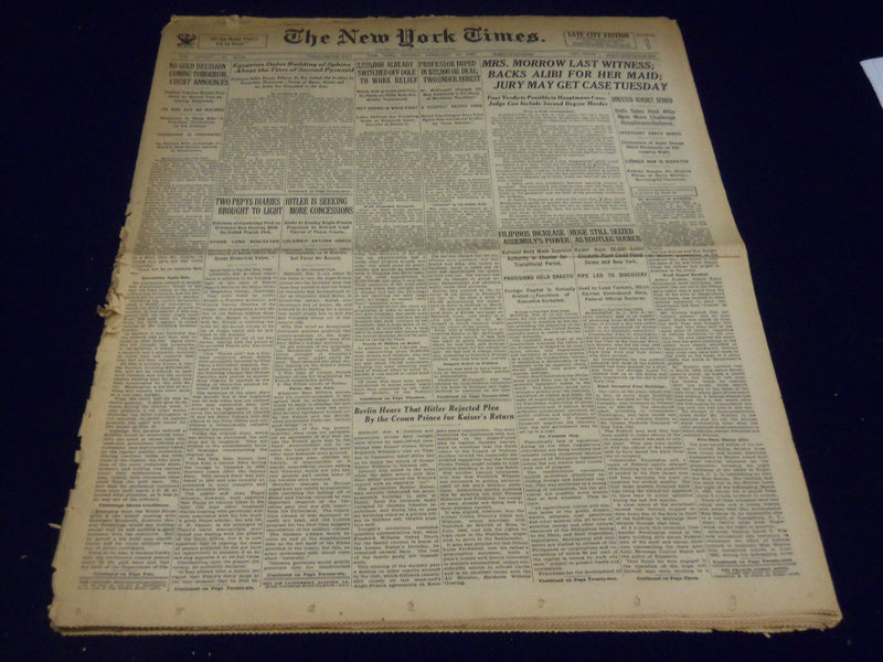 1935 FEBRUARY 10 NEW YORK TIMES - MRS. MORROW LAST WITNESS BACKS MAID - NT 1919