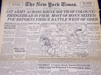 1945 MARCH 9 NEW YORK TIMES - 1ST ARMY ACROSS RHINE SOUTH OF COLOGNE - NT 401