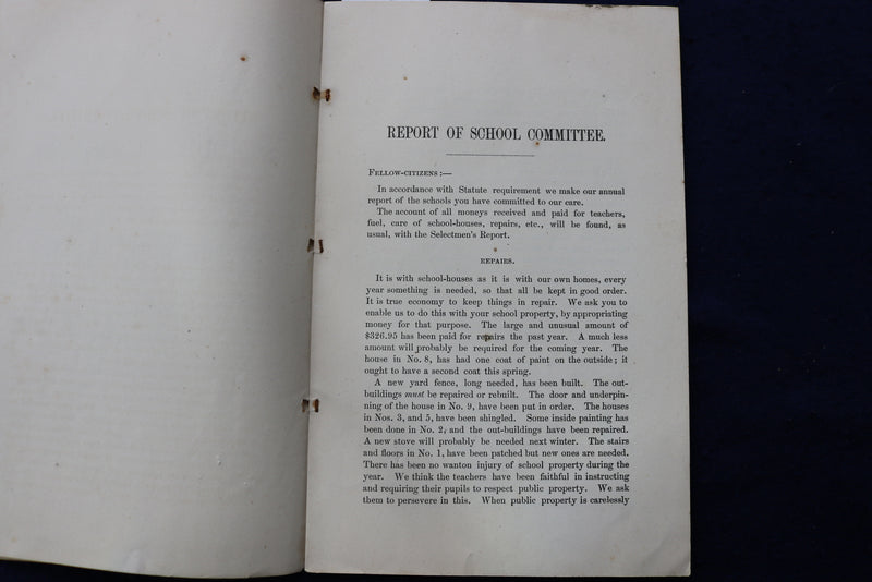 1886 TOWN OF UPTON SCHOOL COMMITTEE REPORT SOFTCOVER BOOK - K 803