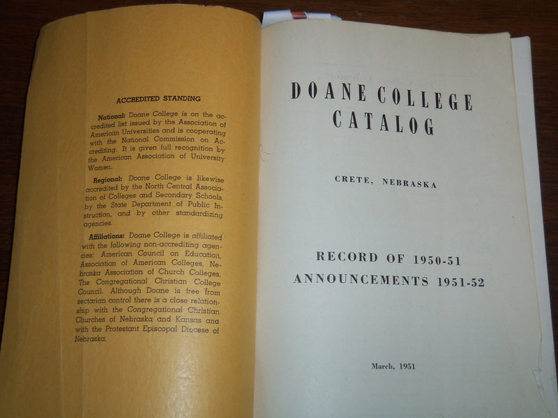 1951 MARCH DOANE COLLEGE BULLETIN - CRETE, NEBRASKA - K 2002