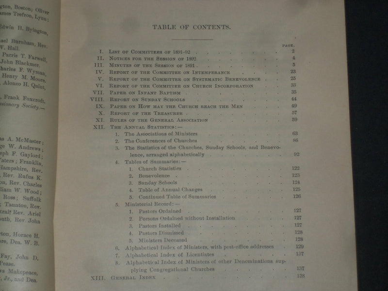 1891-92 CONGREGATIONAL CHURCHES OF MASSACHUSETTS ANNUAL REPORTS-LOT OF 2-J 4376