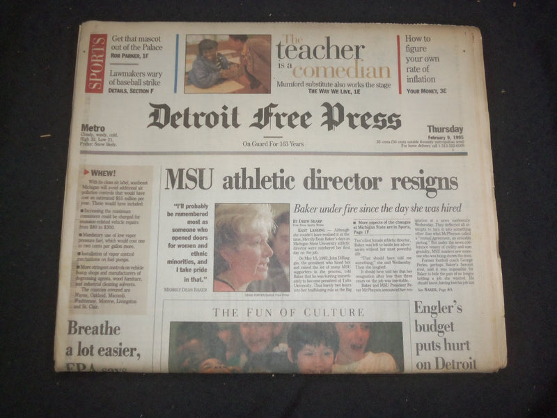 1995 FEB 9 DETROIT FREE PRESS NEWSPAPER - MSU ATHLETIC DIRECTOR RESIGNS- NP 7676