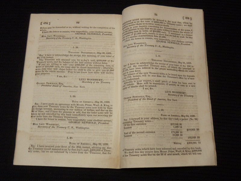 1840 MAY 19 SECRETARY OF THE TREASURY REPORT LOT OF 2 - 26TH CONGRESS - K 2023