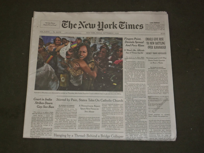2018 SEPTEMBER 7 NEW YORK TIMES - COURT IN INDIA STRIKES DOWN GAY SEX BAN