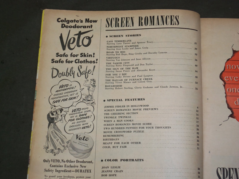 1948 FEBRUARY SCREEN ROMANCES MAGAZINE - VAN JOHNSON & JUNE ALLYSON COVER- M 110