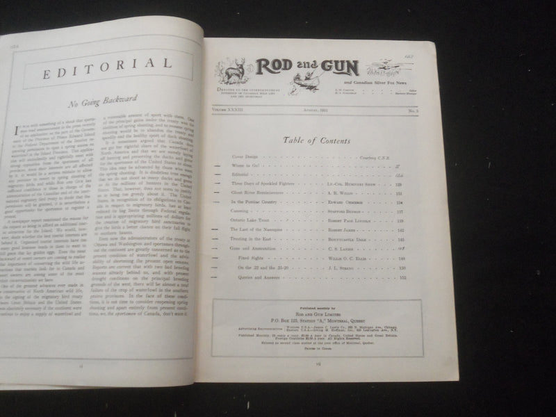 1931 AUGUST ROD AND GUN MAGAZINE - NICE COVER, ARTICLES & PHOTOS - SP 6377Q